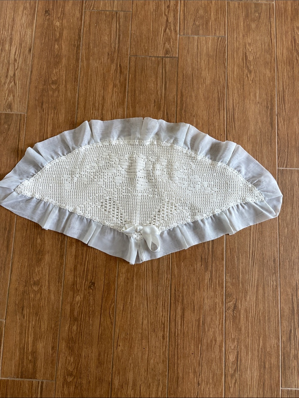 Handmade White Crochet Doily with Ruffled Edge pillow case